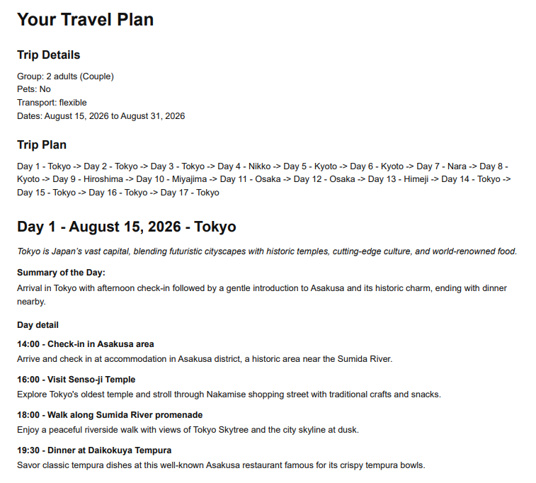 Exported or saved trip plan view
