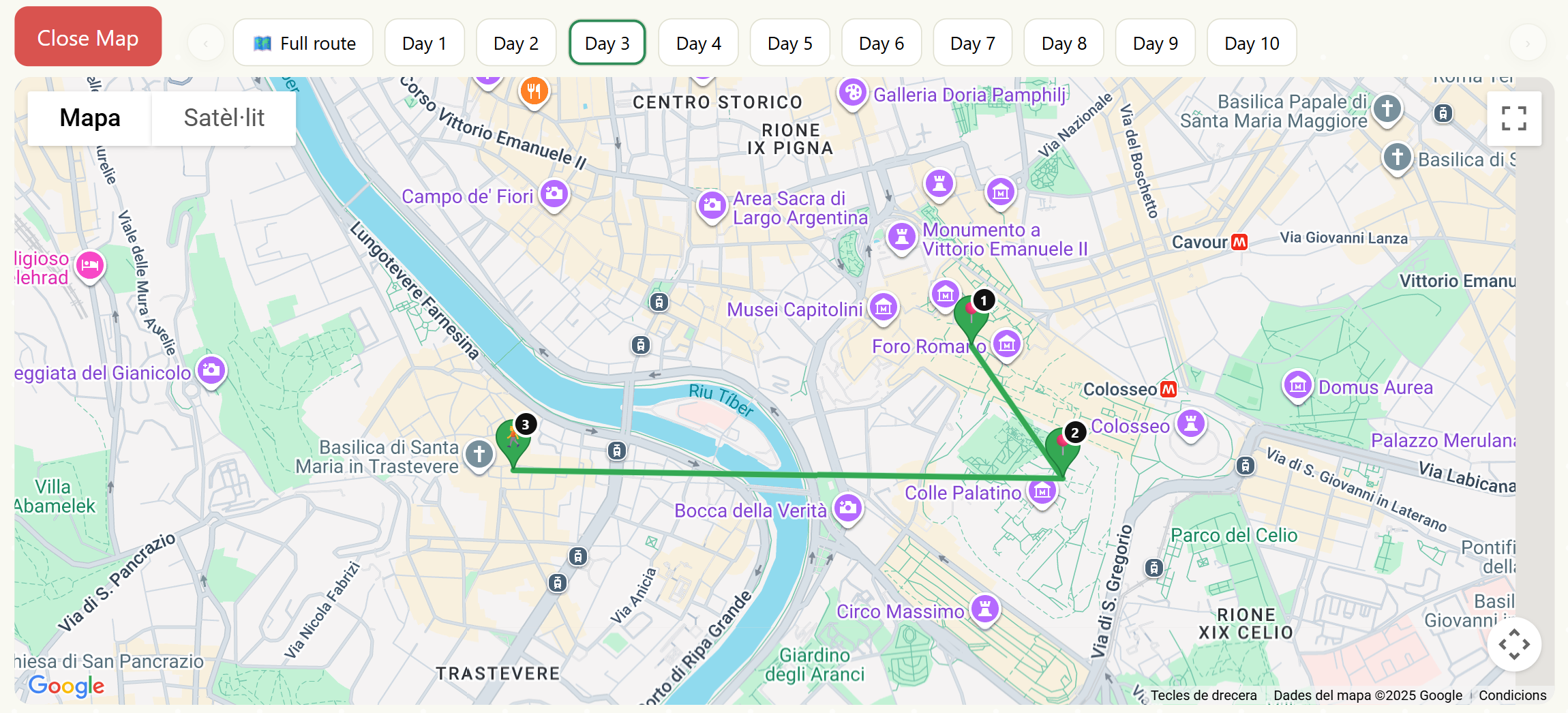 Daily map with detailed city route